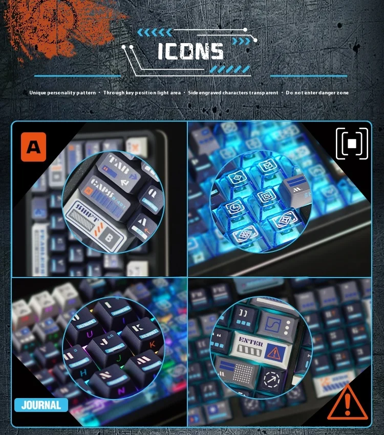 Capxxx-teclas de teclado mecánico de advertencia, grabadas en el lateral, Pbt, sublimación térmica de cinco lados, transparentes, accesorio para ordenador portátil - imagen 4