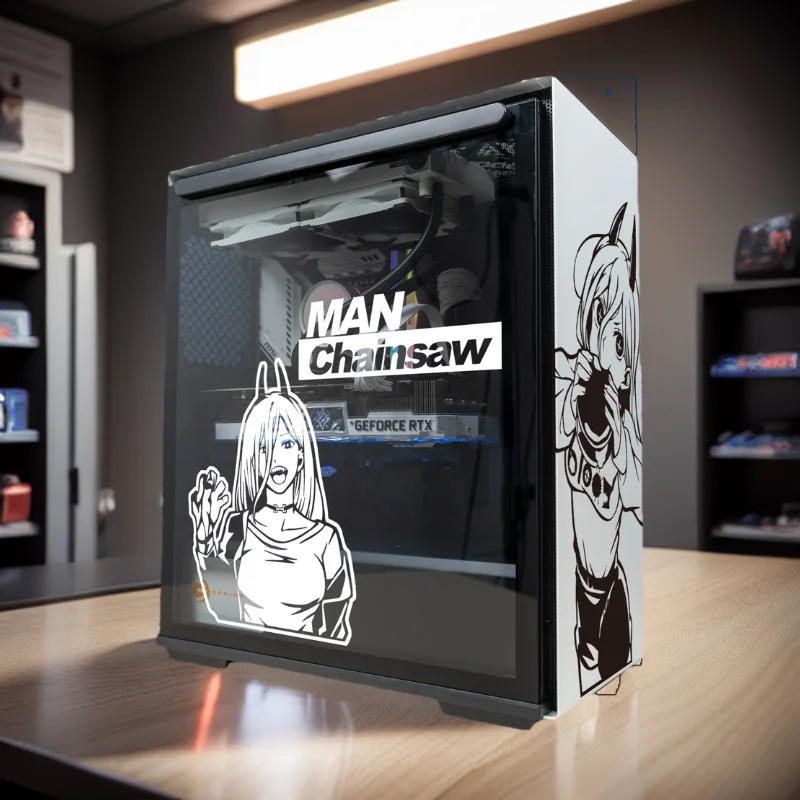 Pegatinas de vinilo de Anime Chainsaw Man para carcasa de PC, calcomanías de decoración de dibujos animados con personalidad para chasis de computadora de juegos Atx, fácil de quitar