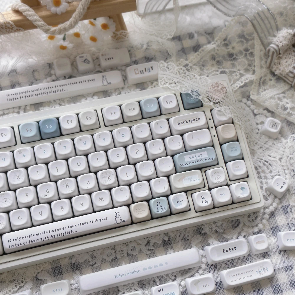 Monologo Keycap Cherry Moa blanco lechoso Ins manual estilo Keycap 138 teclas Simple estilo blanco Alice diseño Iso Layout Keycap - imagen 3