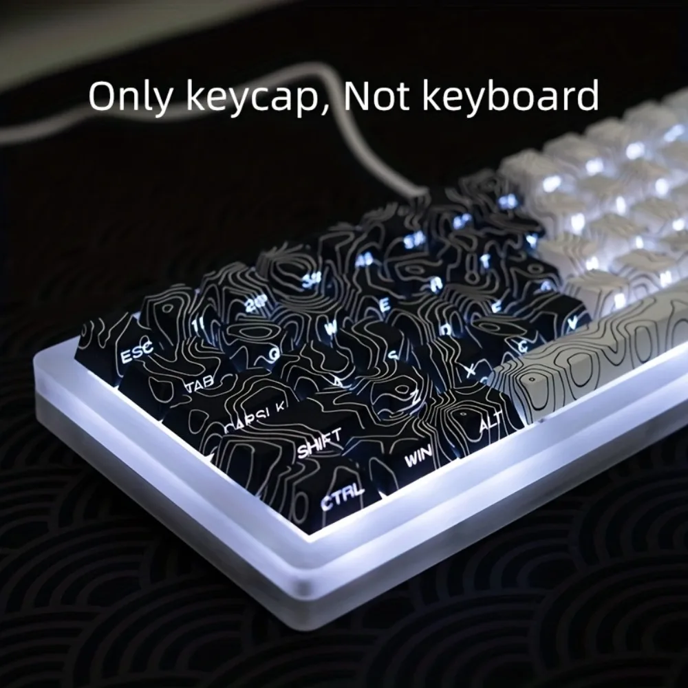 Cherry Keycap Color blanco y negro a juego 130 teclas PBT translúcido con grabado lateral se adapta al teclado mecánico espacial 6.25U - imagen 5