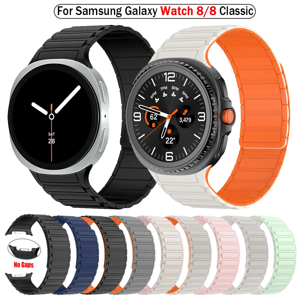 Correa de reloj sin huecos para Samsung Galaxy Watch 8, 40mm, 44mm, banda de silicona con bucle magnético, Galaxy Watch 8, pulsera suave clásica de 46mm