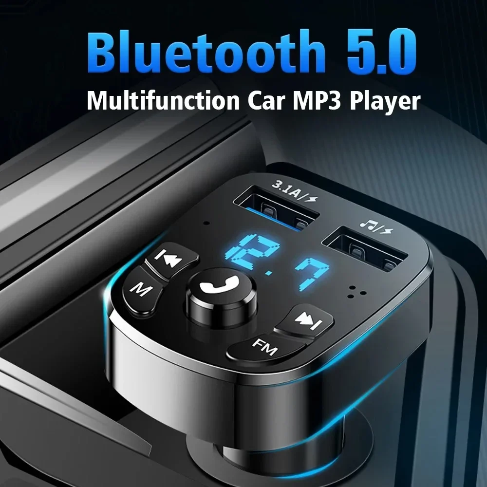 Cargador de coche transmisor FM Bluetooth5.0 Audio Dual USB 3.1A cargador rápido reproductor de MP3 manos libres accesorios de coche para iPhone Samsung - imagen 2