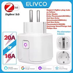 Enchufe inteligente Zigbee UE 16A/20A enchufe inteligente con cuenta regresiva temporizada Control de voz funciona con Alexa Google Home Alice