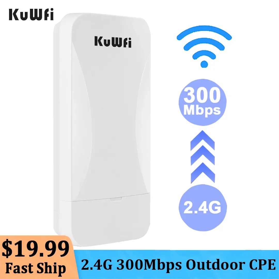 KuWfi-puente Wifi para exteriores, enrutador inalámbrico de 1KM, 2,4G, 300Mbps, extensor de largo alcance, Kit de enrutador AP CPE, puente inalámbrico, repetidor Wifi