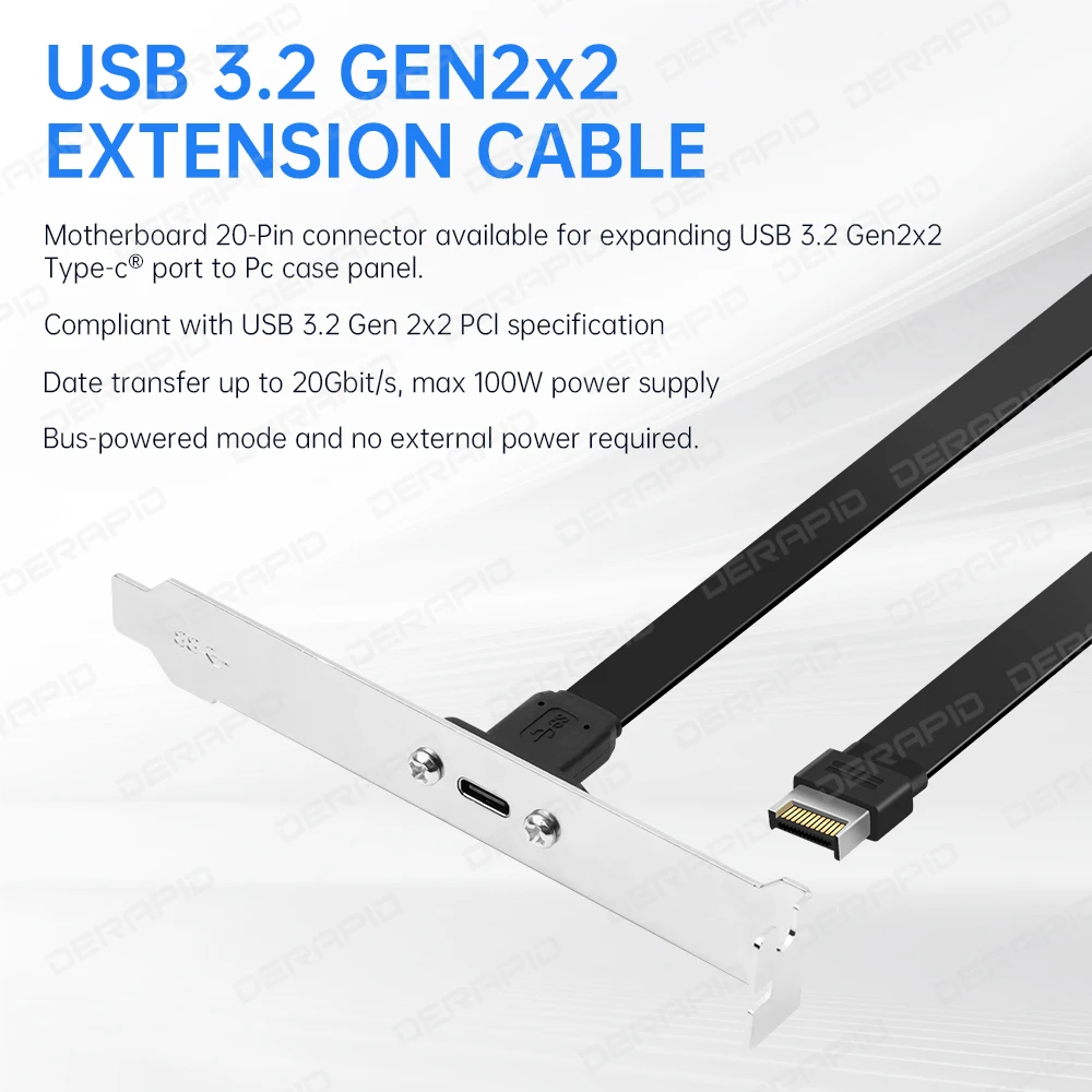 Cabecera de Panel frontal USB 3,2, conector hembra tipo E a USB-C tipo C, Cable de extensión PD de 100W + tornillo de montaje en Panel de 30/50CM - imagen 3