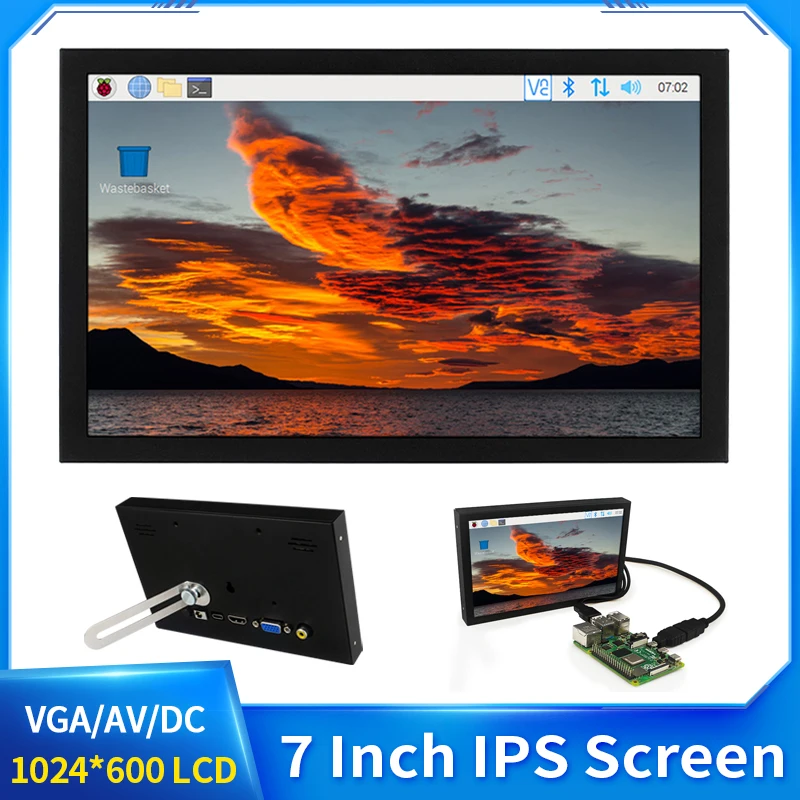 Pantalla IPS de 7 pulgadas, Monitor LCD portátil de 1024x600, AV, DC, Pow, VGA, multiinterfaz, compatible con Raspberry Pi, Banana Pi, Mini PC - imagen 2