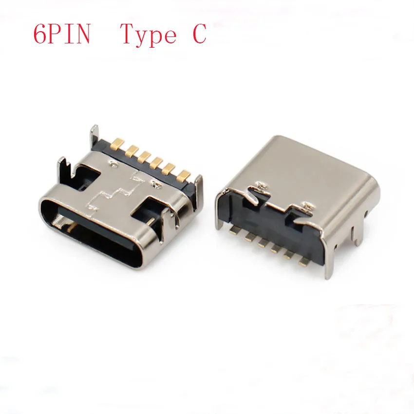 10 unids/lote tipo C 6 pines USB SMT conector USB 3,1 tipo C colocación hembra SMD DIP para diseño PCB DIY carga de alta corriente
