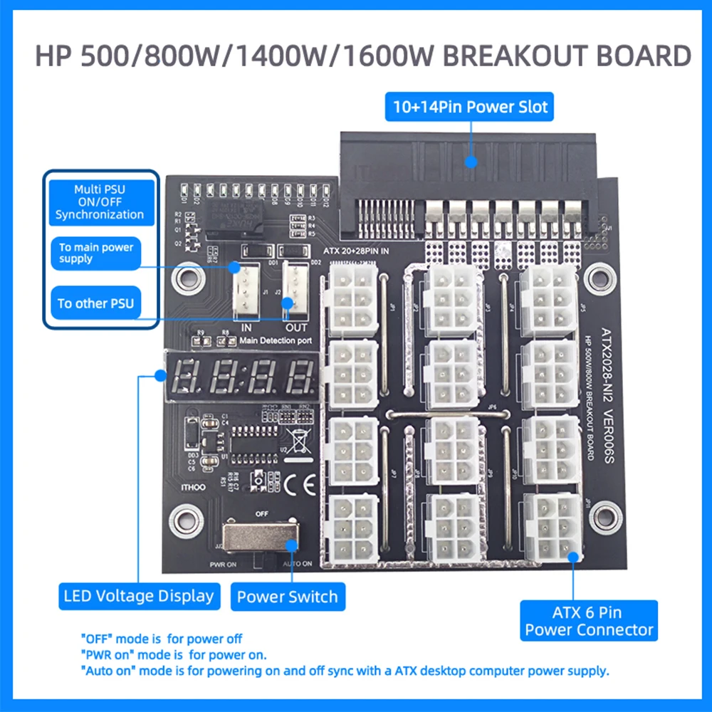 Placa de arranque TISHRIC 2022 para tarjeta de fuente de alimentación de servidor HP 500W/1600W, Cable de 6 pines a 8 pines, módulo de alimentación PSU, servidor para minería BTC - imagen 5
