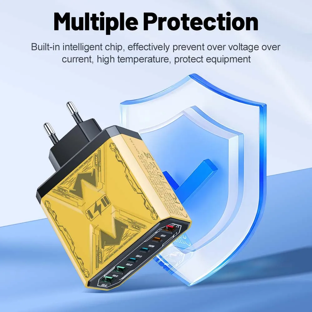 Cargador de 6 puertos QC3.0, cargador rápido de carga para iPhone, Samsung, Huawei, adaptador de carga para teléfono móvil, enchufe UE/EE. UU./Reino Unido - imagen 3