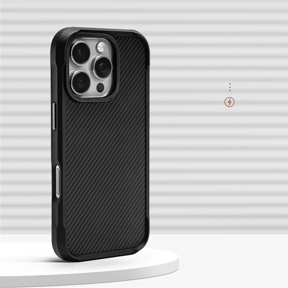 Funda de armadura a prueba de golpes con Panel trasero de textura de fibra de carbono de lujo para iPhone 16 Pro Max para cubierta de carga inalámbrica magnética Magsafe