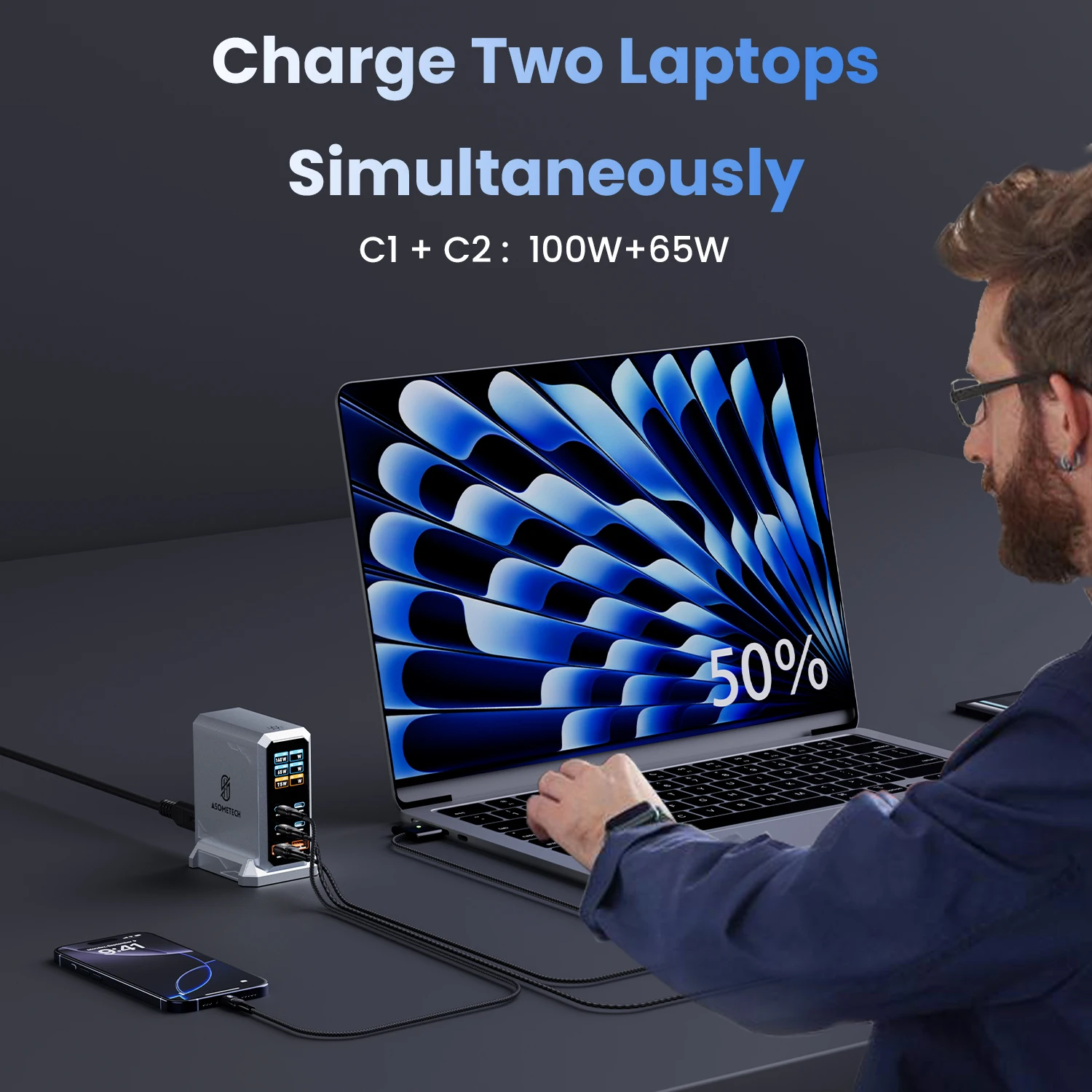 Estación de carga GaN de 240W, cargador rápido USB tipo C PD3.1 de 140W con pantalla LCD para IPhone 17 16, Samsung, MacBook, IPad, portátil y tableta - imagen 5