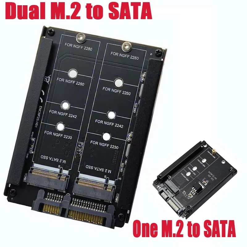 OULLX M.2 NGFF Llave dual SSD B + M a tarjeta adaptadora SATA3.0 de 2,5 pulgadas Llave B con enchufe de carcasa (no compatible con llave NVMe M)