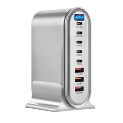 Cargador GaN PD de 440 W, estación de carga rápida USB de 8 puertos, cargador de escritorio multipuerto para iPhone 16/Pro/Max, Huawei, Samsung