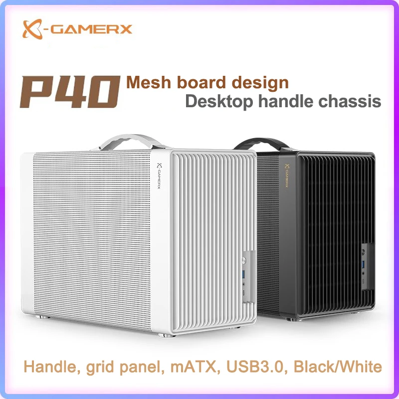 Power Train P40 MATX funda de malla portátil DIY Mini compacto ITX tipo c juego de escritorio chasis de computadora compatible con tarjeta gráfica de 350mm