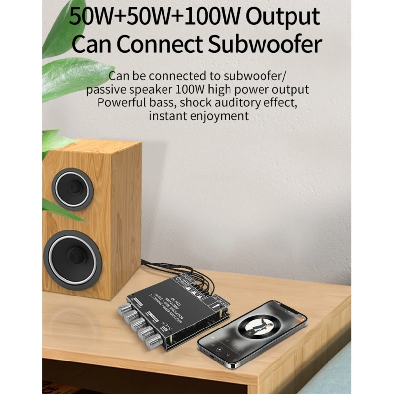 Placa amplificadora de 2,1 canales, receptor de Audio estéreo BT5.0, Chipset TPA3116D2, entradas AUX, Subwoofer de 50Wx2 + 100W - imagen 4