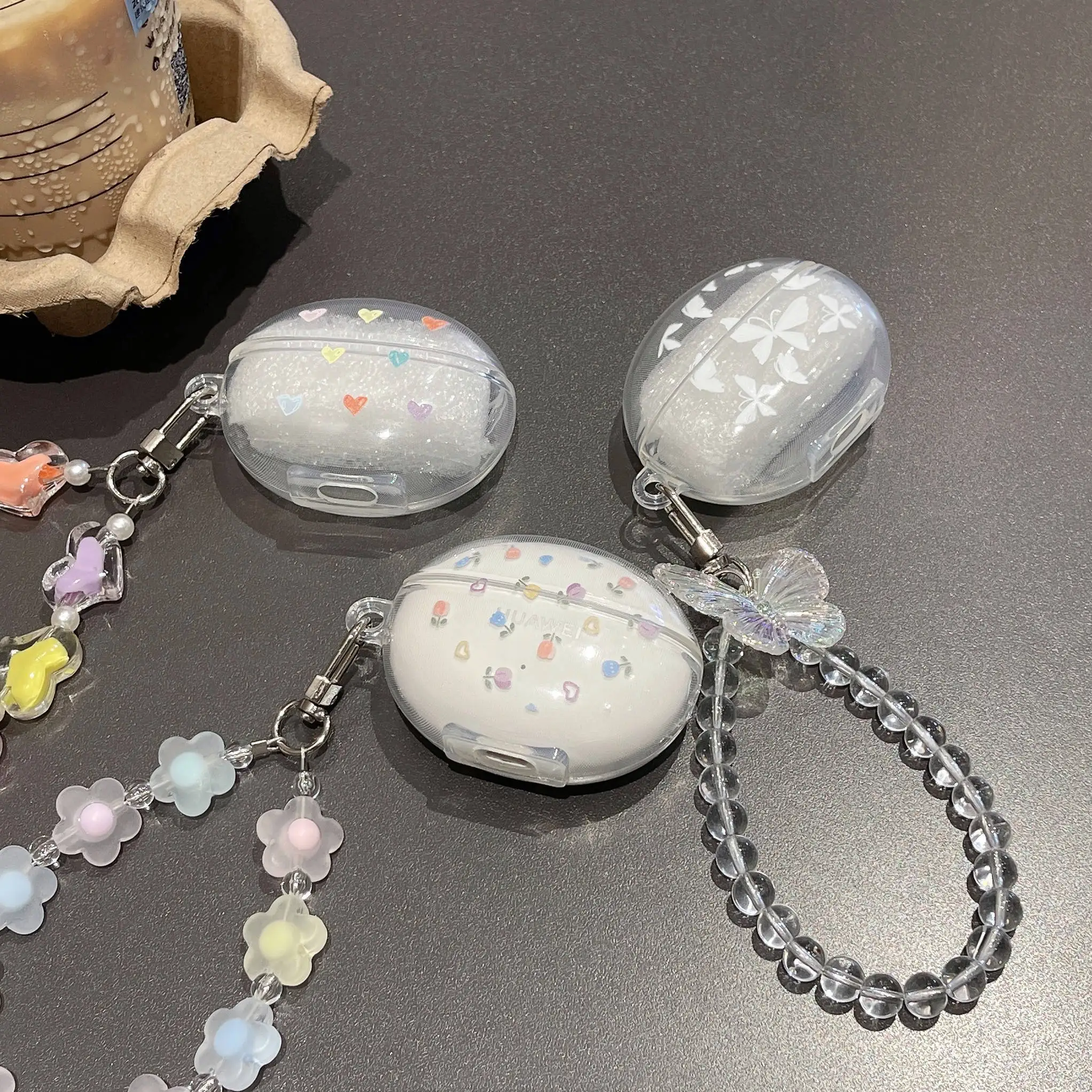 Fundas para auriculares con patrón de corazón, con pulsera para HUAWEI FreeBuds 5i/6i, funda protectora, accesorios para auriculares, 1 ud. - imagen 2