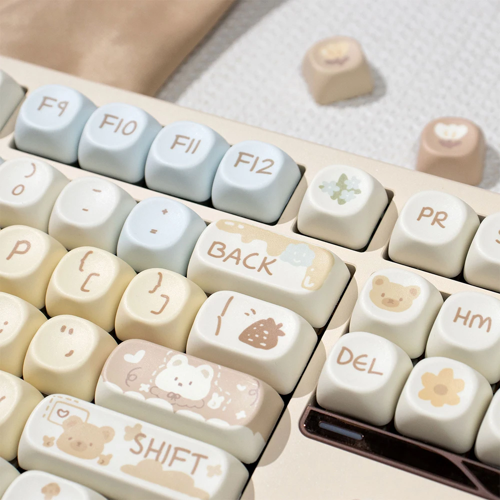 Teclas de oso bonito de 132 teclas, teclas PBT de sublimación térmica de perfil MOA, teclas bonitas personalizadas para teclados mecánicos 64/96 - imagen 5