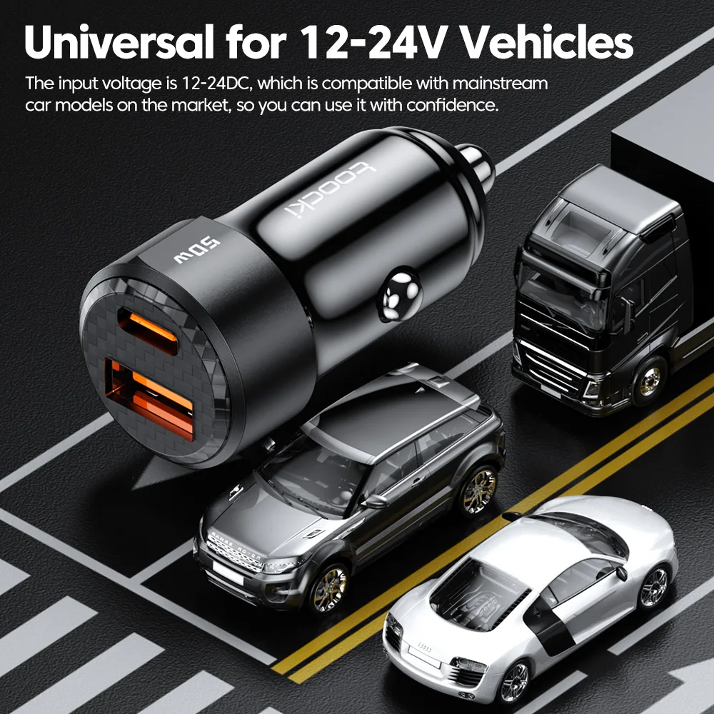 toocki USB Car Charger Fast Charging 50W PD Type C Quick Charge USB C Car Phone Charger 12v 24v For iPhone 1413 12 Xiaomi 13 12 - imagen 5