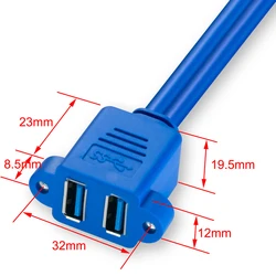 Cable USB 3.0 A Macho-Hembra 5 Gbps con Fijación en Panel