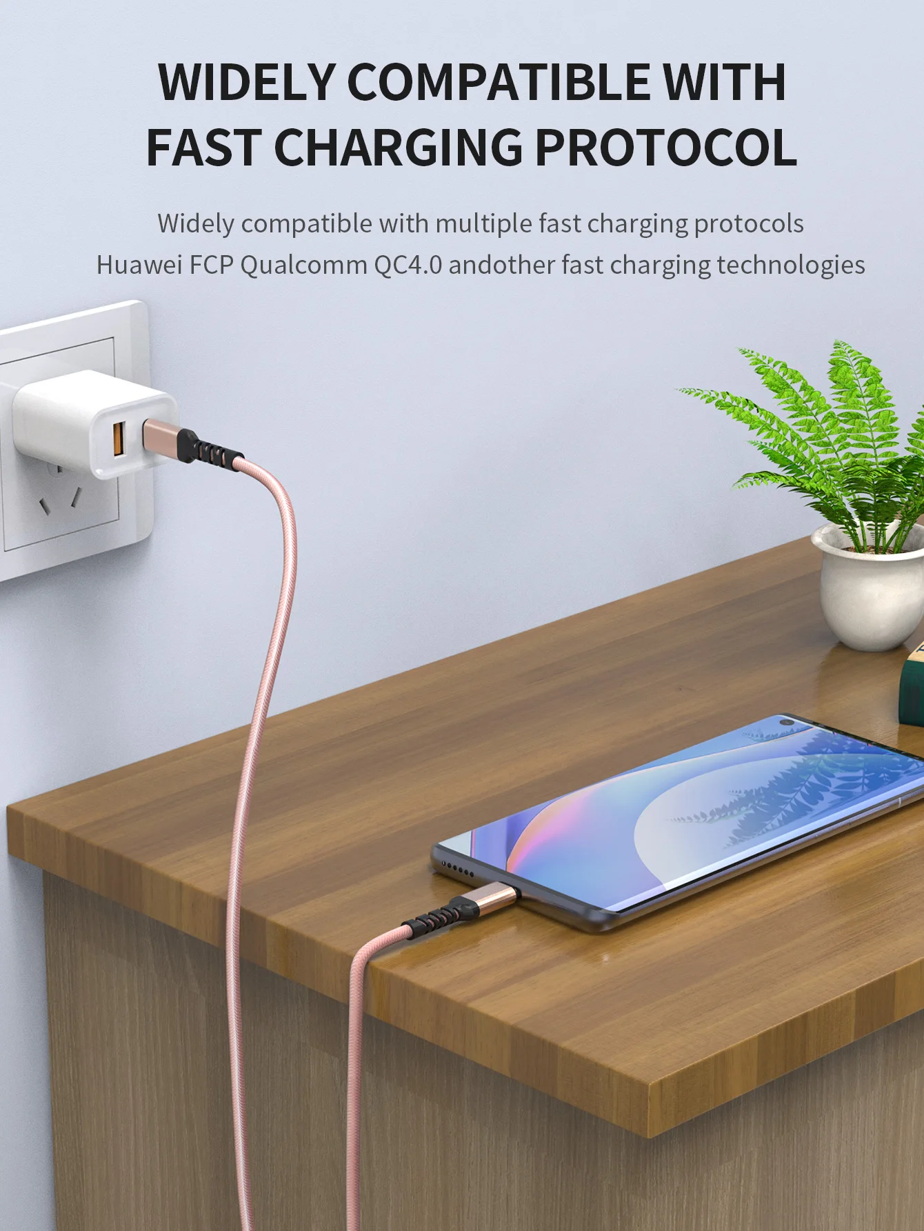 Cable trenzado USB C a USB C de 6,6 pies PD 60W Cable de carga rápida para XIAOMI ONEPLUS OPPO y más - imagen 4