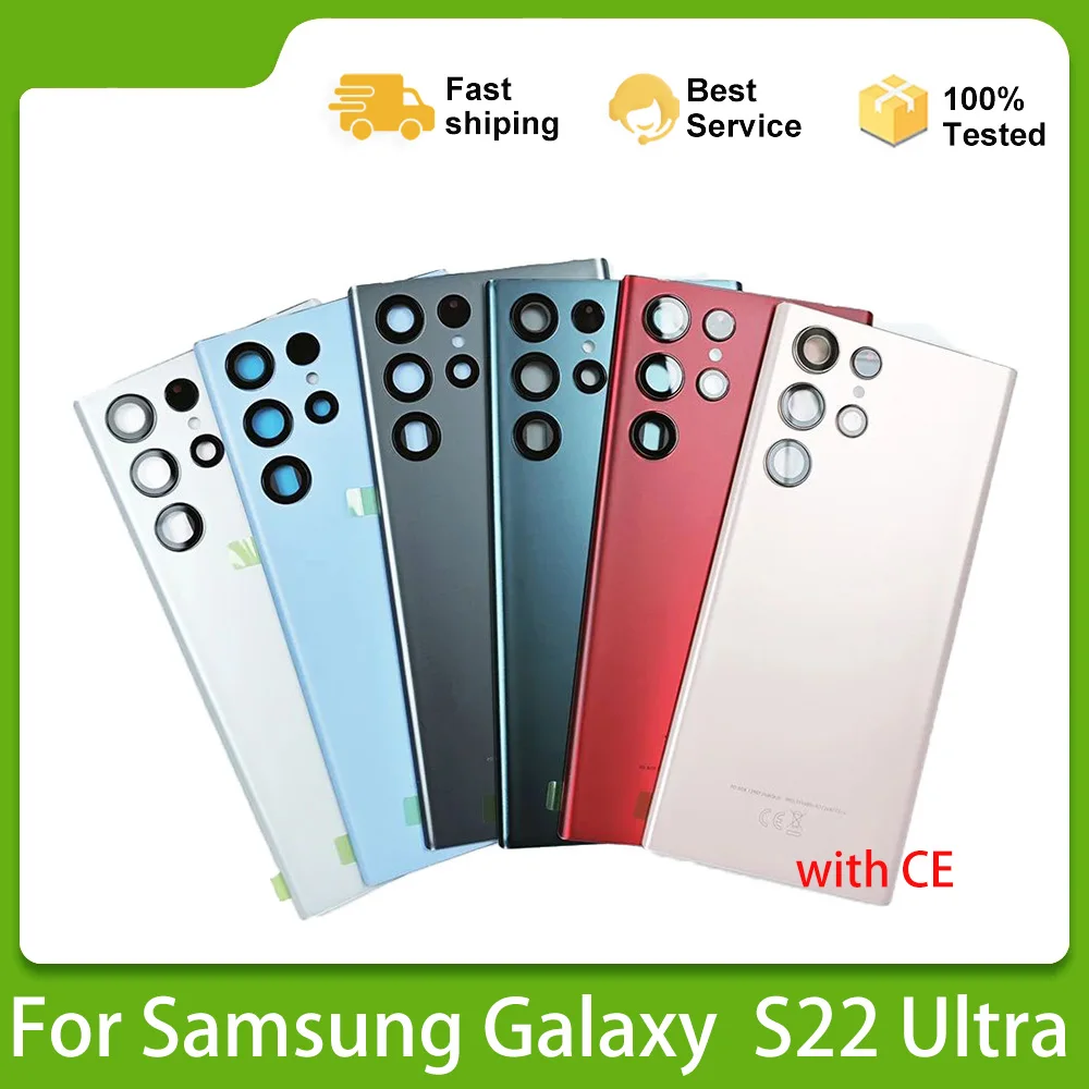 Reemplazo de cristal trasero para Samsung Galaxy S22 Ultra, funda de puerta trasera con batería de SM-S908B, lente de cámara con logotipo adhesivo