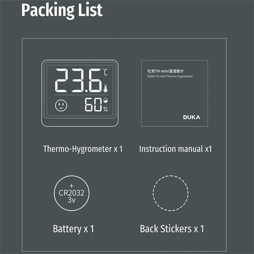 DUKA Atuman-Sensor de temperatura Digital electrónico LCD, medidor de humedad, termómetro interior, higrómetro, estación meteorológica, 2,5 pulgadas - imagen 5