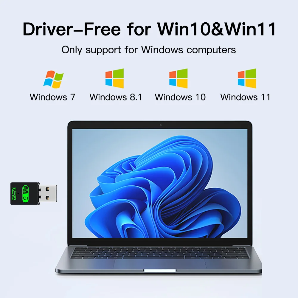 블루투스 4.2 듀얼 밴드 2.4G/5GHz WiFi 동글 802.11ac 미니 무선 컴퓨터 네트워크 카드 수신기 용 600Mbps USB WiFi 어댑터 - imagen 4