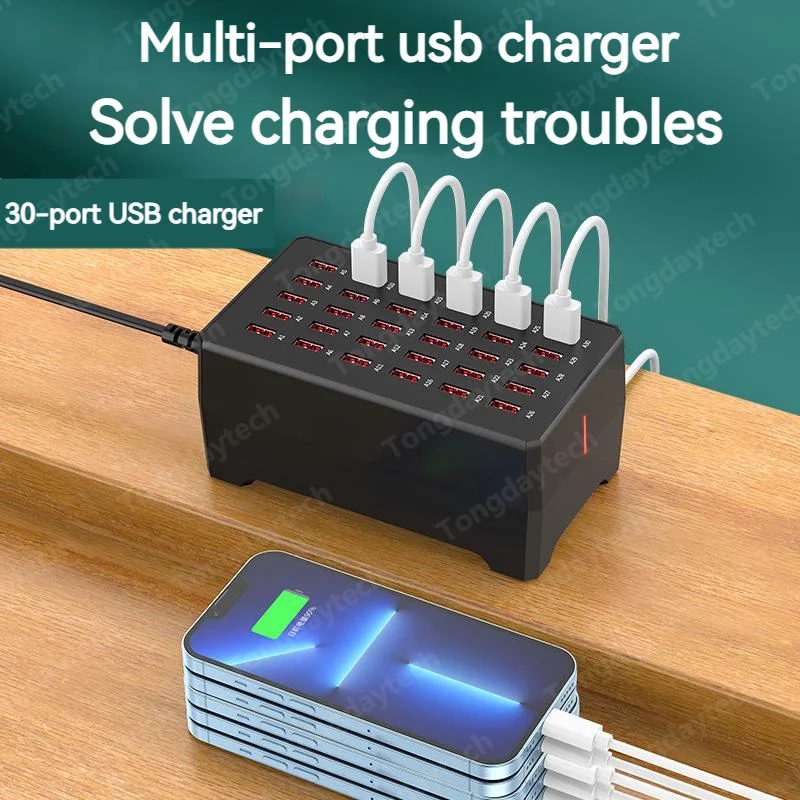 Cargador rápido multi USB de 150W, indicador LED, 30 puertos USB 2.4A, Cargador de carga para teléfono inteligente, tableta, iPhone 12, 13, 14, Samsung, Ipad - imagen 5