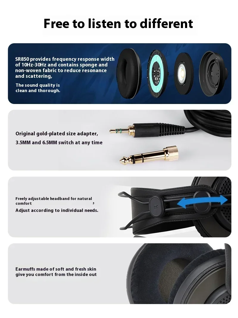 SAMSON-auriculares semicerrados con cable SR850, cascos de grabación profesional, Monitor montado en la cabeza, para teléfono, Pc, Mac, regalos - imagen 3