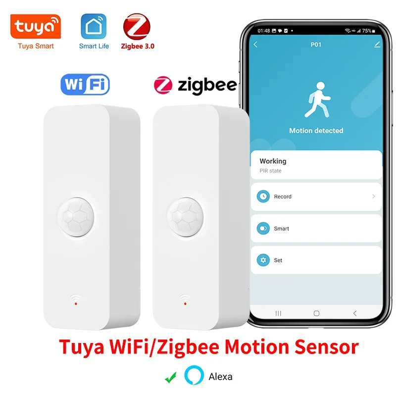 Tuya WiFi Zigbee PIR Sensor de movimiento hogar inteligente cuerpo humano Detector infrarrojo seguridad vida inteligente funciona con Alexa Google Home