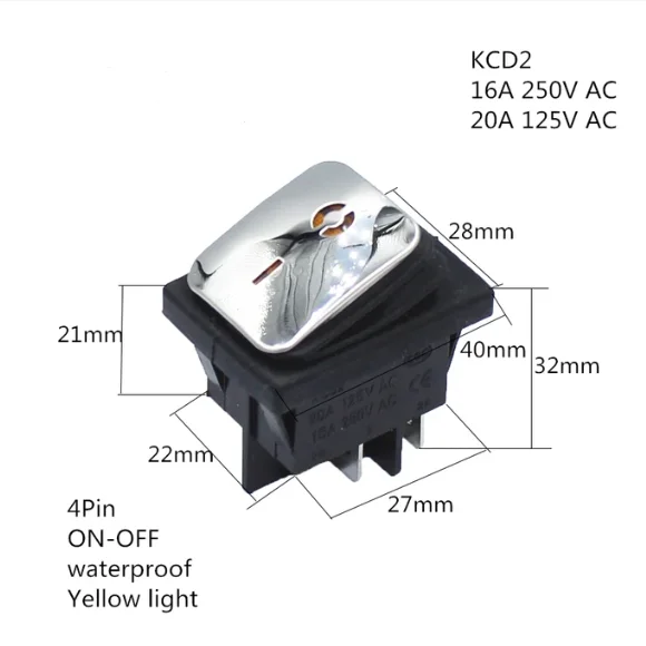 KCD4 interruptor basculante en forma de barco, superficie de acero inoxidable, impermeable, 4 pines, 2 velocidades, con luces LED, interruptor de alimentación de alta corriente, 20a - imagen 2