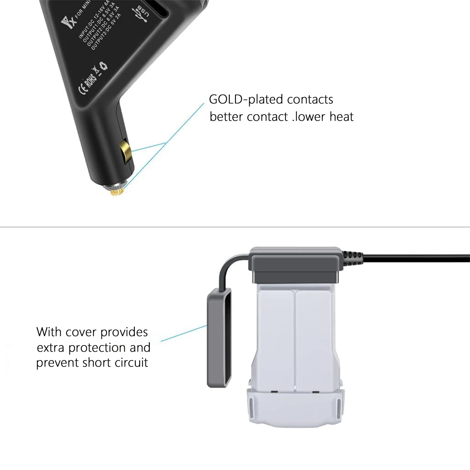 Cargador de batería 3 en 1 para DJI Mini 4 Pro/Mini 3 Pro, adaptador de cargador de coche doble USB de carga rápida para accesorios de Control DJI RC - imagen 4
