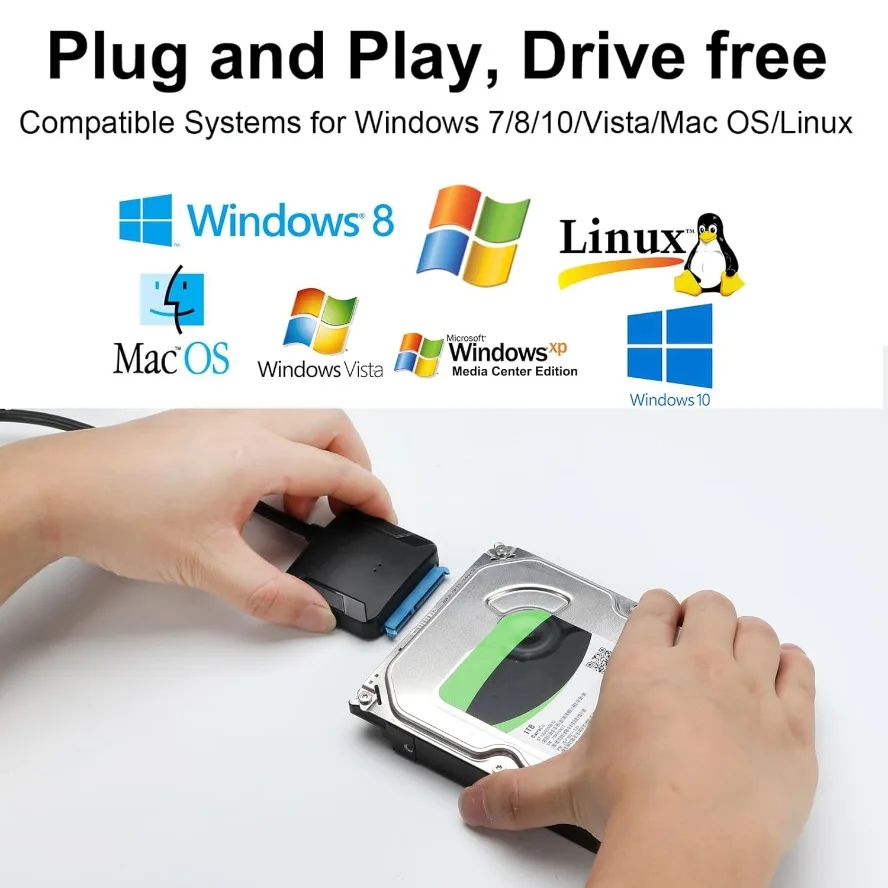 BGGQGG Cable adaptador SATA a USB 3,0, convertidor externo, compatible con disco duro SSD HDD externo de 2,5/3,5 pulgadas con adaptador de corriente - imagen 5