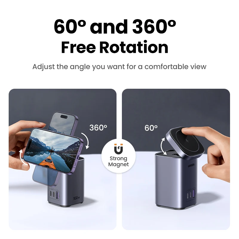 UGREEN GaN 100W cargador de escritorio MFi cargador inalámbrico magnético para iPhone 17 16 15 cargador rápido estación de energía para portátil Notebook - imagen 5