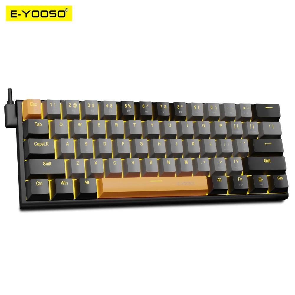E-YOOSO Z11 USB 60% Mini teclado mecánico para juegos interruptor rojo azul 61 teclas cable desmontable con cable, portátil para ordenador de viaje