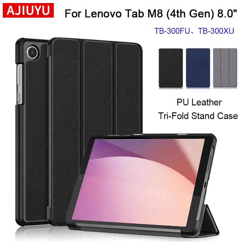 Funda de cuero PU con soporte plegable inteligente para tableta Lenovo Tab M8 4th Gen 8,0 pulgadas 2023 Gen 4 TB-300FU, carcasa trasera de plástico duro