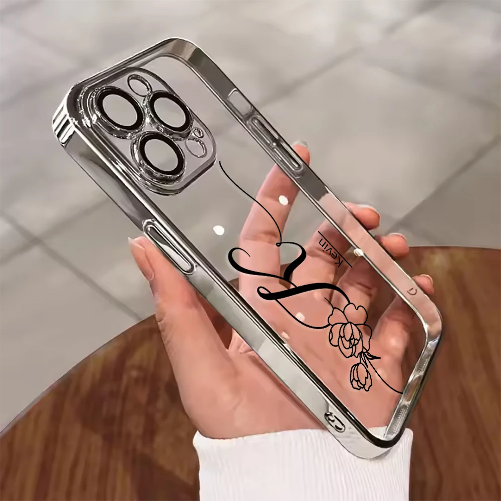 Funda personalizada con diseño de flores y nombre DIY, funda de TPU chapada transparente suave para iPhone 16 15 14 13 12 11 Pro Max - imagen 2