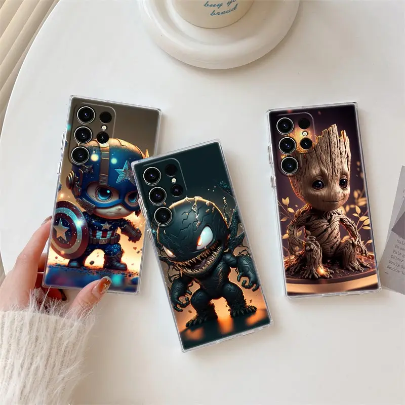 Funda de teléfono Baby Cute Marvel Venom Groot para Samsung S24 S23 Ultra S22 S20 Plus S21 FE Funda transparente Galaxy S24Ultra 5G Funda - imagen 2