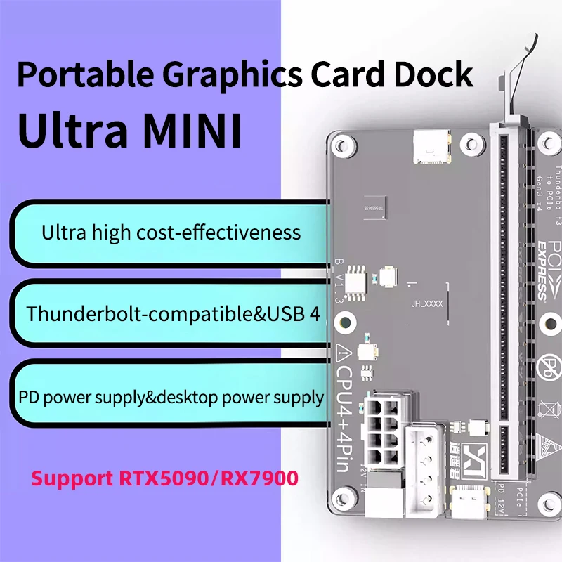 USB4 Thunderbolt4/3 GPU Dock compatible con RTX5090 RX7900 para tarjeta gráfica PCIe externa a portátil Win10/11 DC PD Power