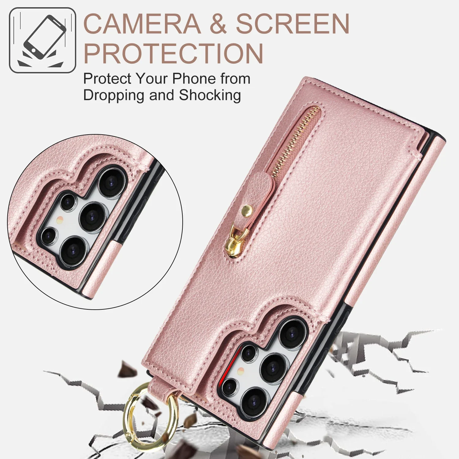 Funda de cuero con cremallera para Samsung Galaxy S24 Ultra, S23 FE, S22 Plus, S21, A55, A15, A35, A25, A54, A14 - imagen 5