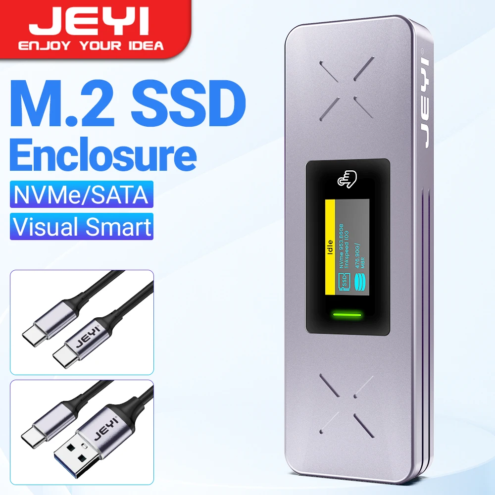 JEYI Visual Smart M.2 NVMe / SATA SSD, USB 3,2 Gen 2 10Gbps, carcasa adaptadora M2 externa compatible con M-Key B+M Key UASP Trim - imagen 2