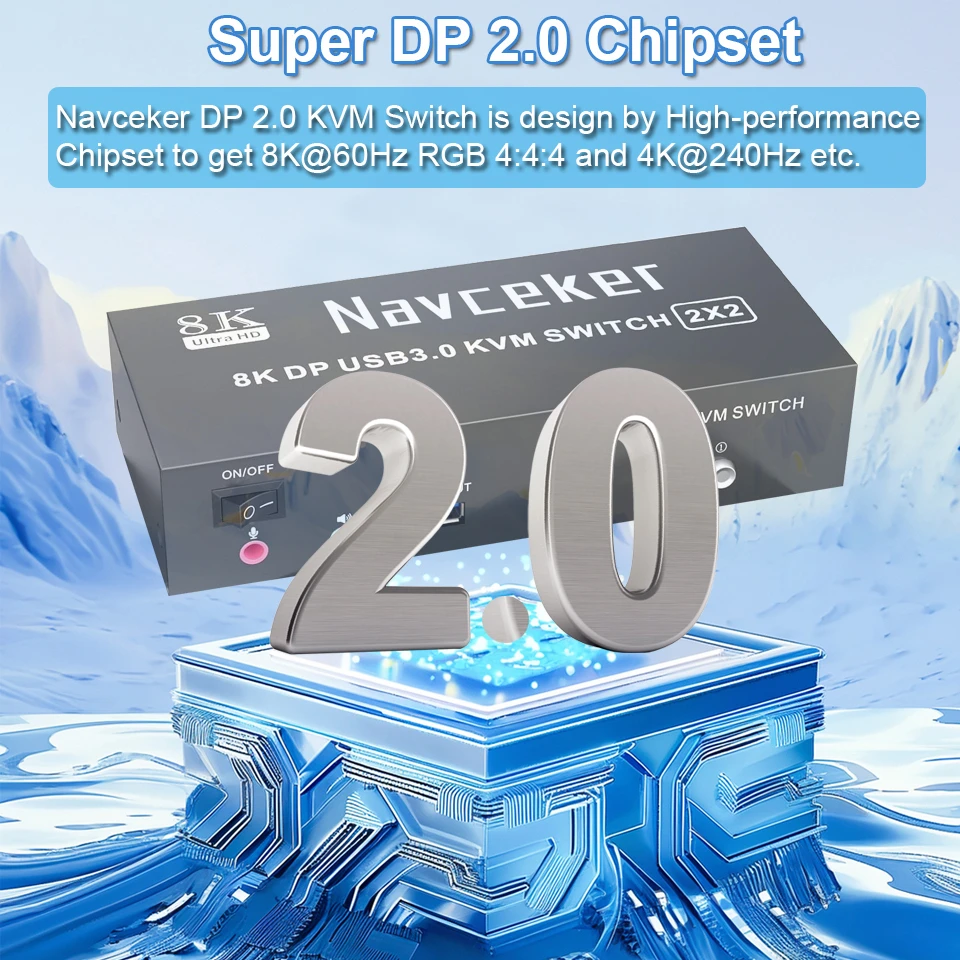 KVM Switch Navceker 4K 240Hz DisplayPort 2.0 USB 3.0 - imagen 3