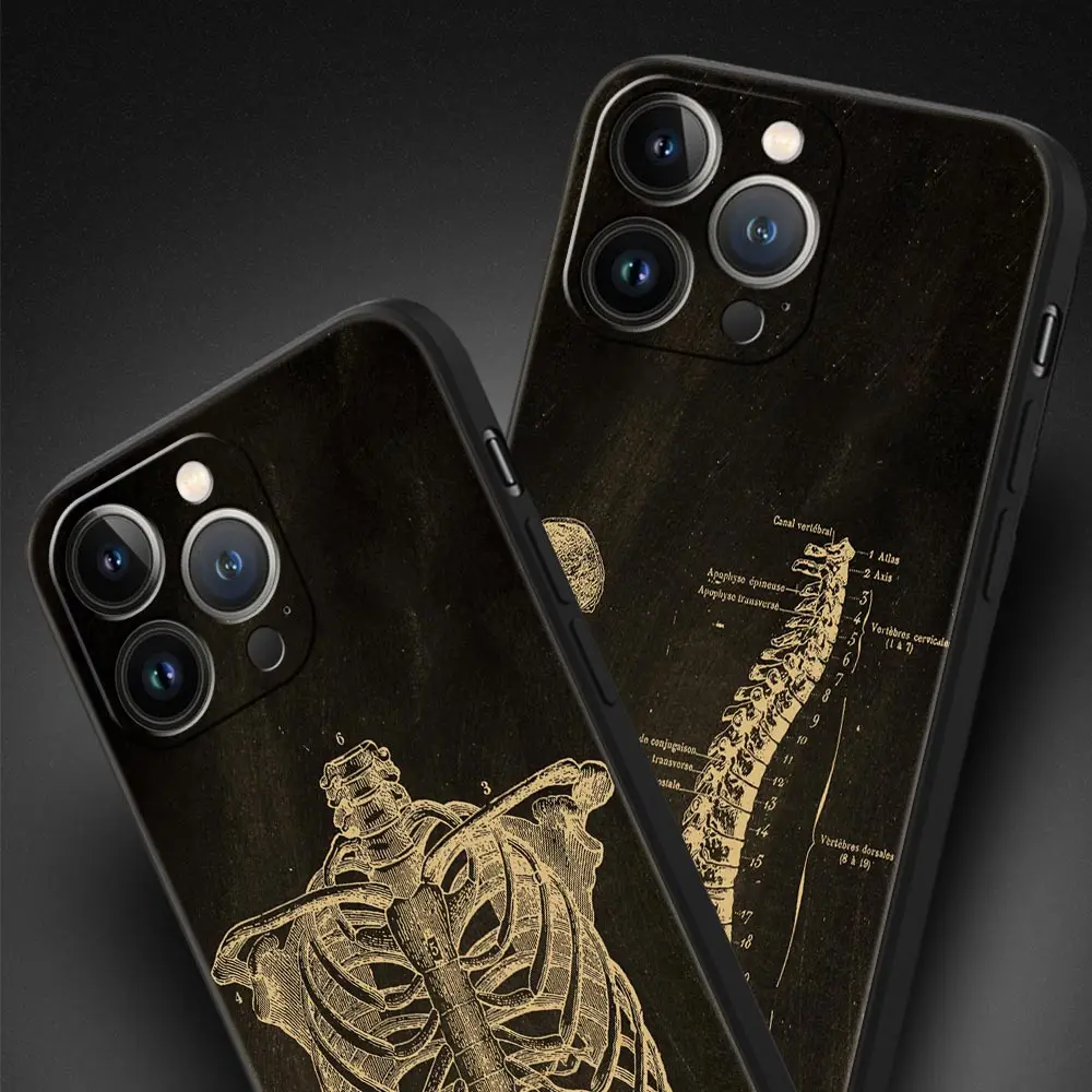 Funda de teléfono con forma de corazón y cuerpo de pizarra con esqueleto de anatomía para iPhone 13, 15, 14, 12, 11 Pro MAX XR X SE XS 7 8 Plus, funda protectora suave - imagen 3