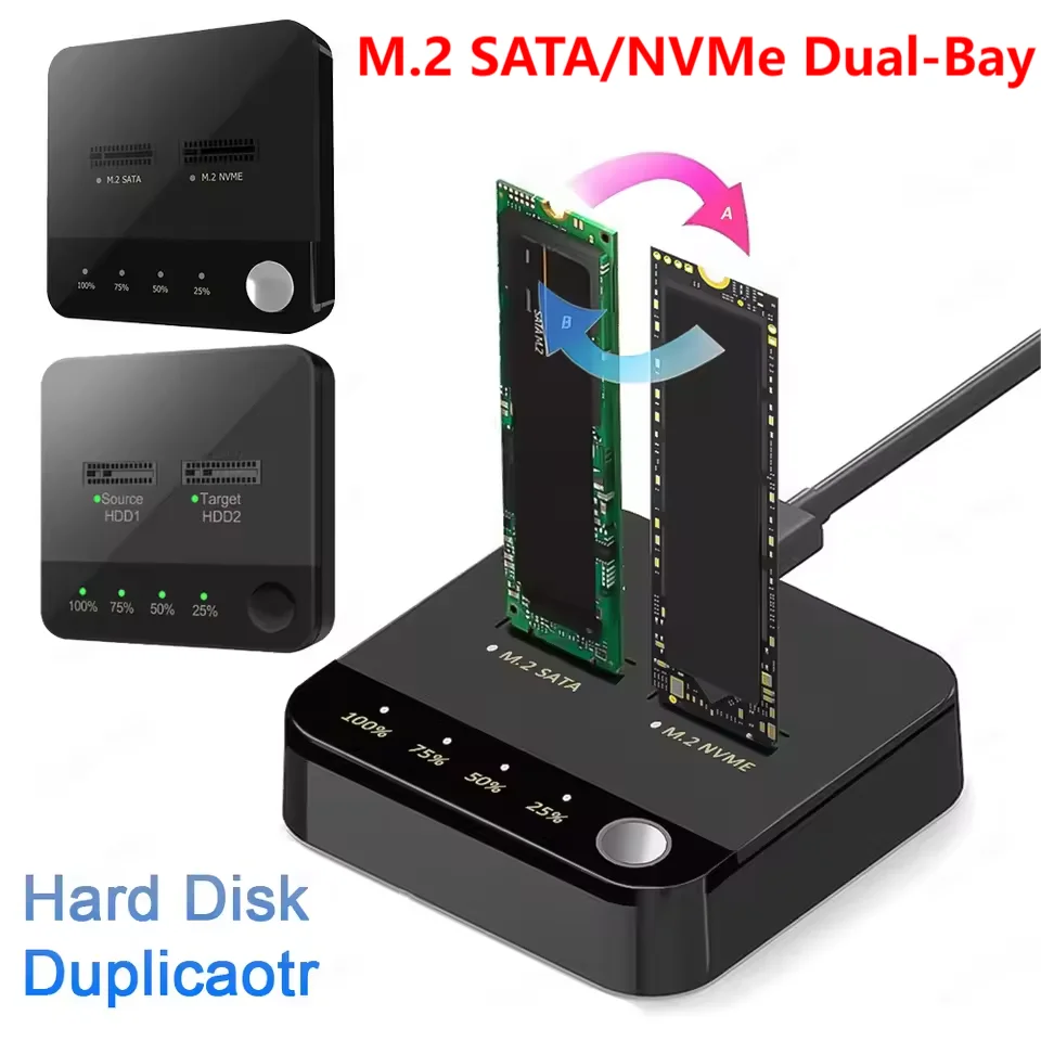 Estación de acoplamiento NVME de doble bahía M.2 SATA/NVMe SSD clon duplicador 20Gbps USB3.2 tipo C lector de unidad de disco duro externo para SSD M2