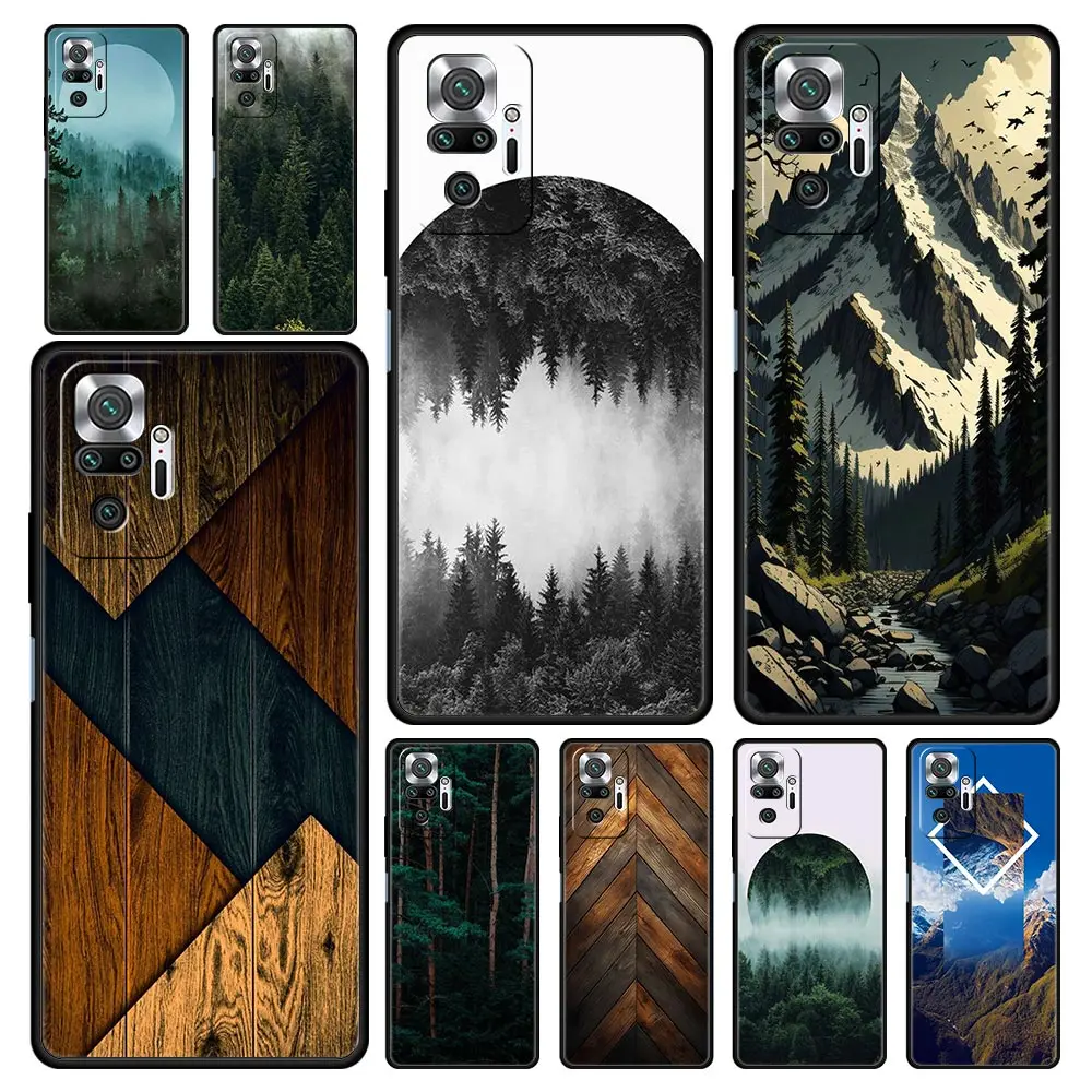 Funda de teléfono para Xiaomi Redmi Note 13, 12, 5G, 9S, 9, 8, 10, 11 Pro, 9T, 13C, 12C, 10C, 9C, 9A, 7 Pro, cubierta de silicona suave, geometría del bosque, madera
