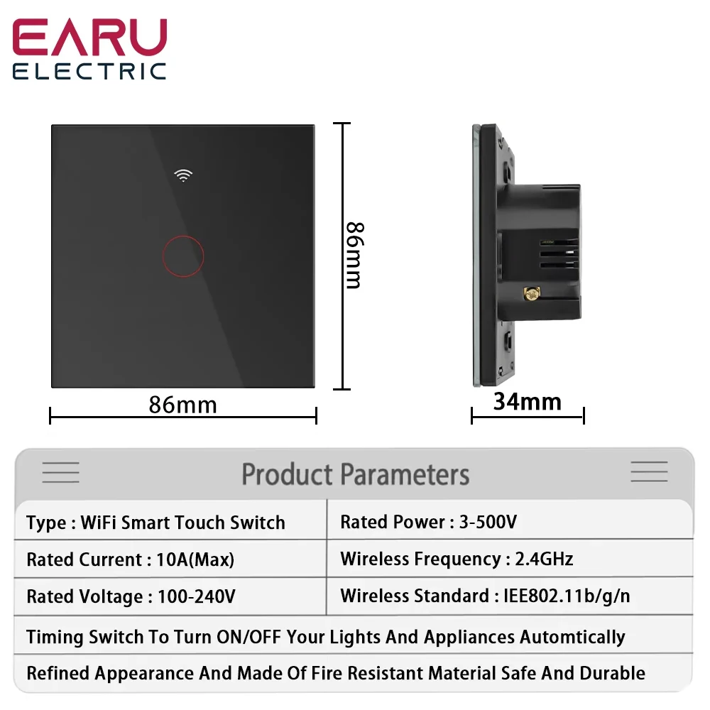 Tuya-interruptor de luz táctil inteligente con WiFi, interruptor de luz LED remoto inalámbrico, No requiere cable neutro, 1/2/3 entradas, Alexa y Google Home - imagen 3
