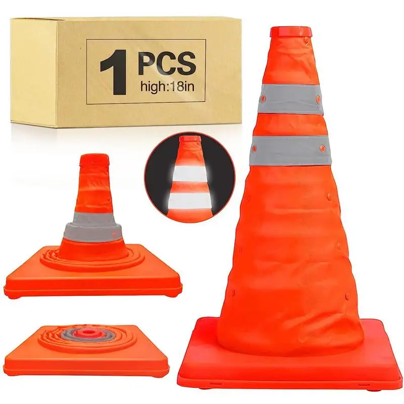 Conos de seguridad en carretera naranja plegables, conos de estacionamiento de tráfico, rayas reflectantes multiusos, 45cm - imagen 3