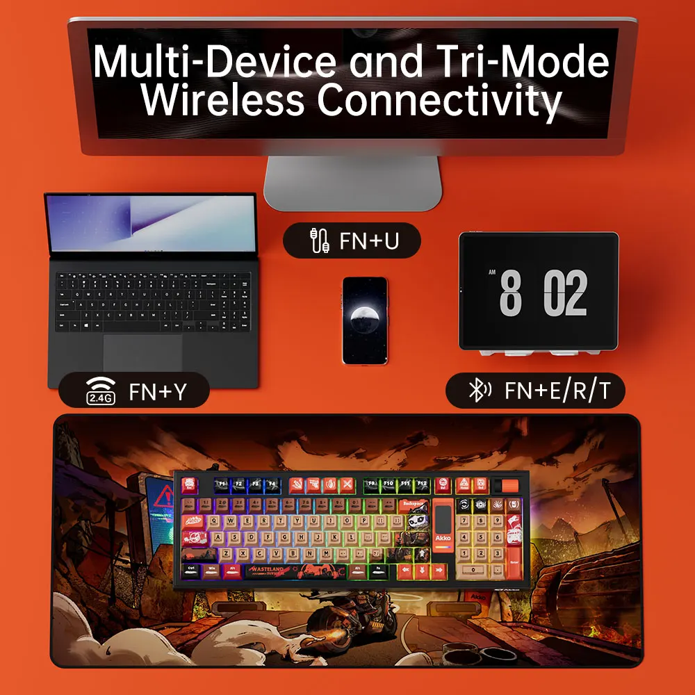 Akko 5098B Teclado mecánico inalámbrico para jugar con pantalla TFT de 1,47 pulgadas perilla Vertical 1800 compacto 96 teclas junta RGB de intercambio en caliente - imagen 5