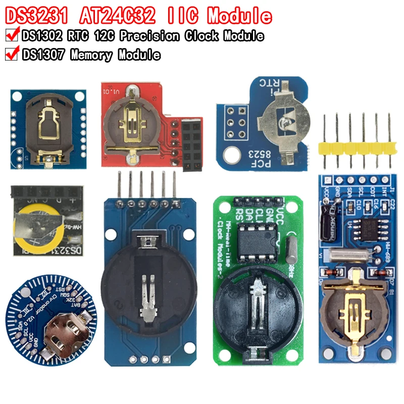 Módulo de memoria de reloj en tiempo Real para Arduino, dispositivo de precisión IIC RTC, original, PCF8563, DS3231, PCF8523, AT24C32, DS1302, DS2121SN, 1 piezas
