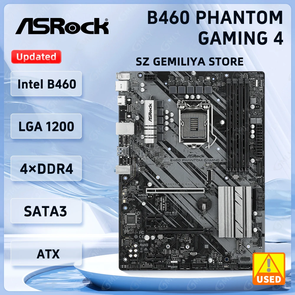 Placa base ASRock B460 Phantom Gaming 4, placa base intel B460 LGA 1200 DDR4 M.2 ATX, compatible con cpu i3-10105 i5-10400F i3-10100